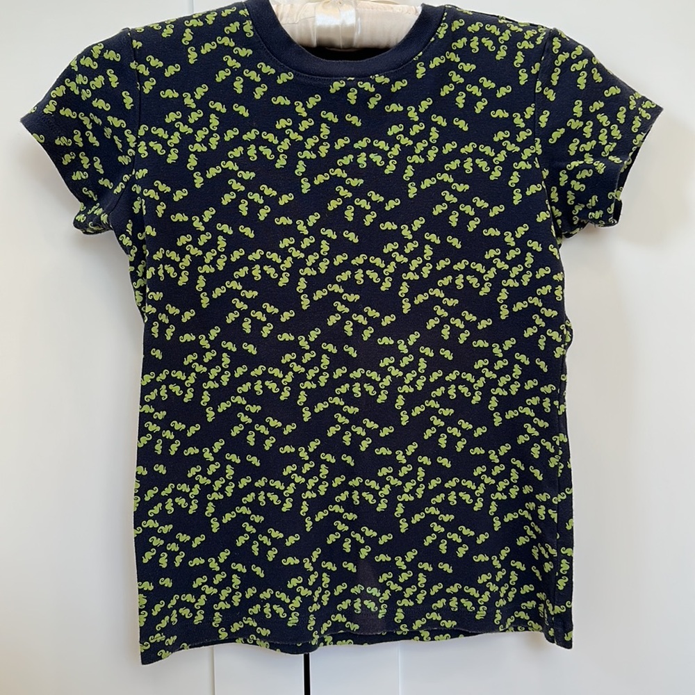 Girl’s Lands' End Cap Sleeve Seahorse Print Tee Navy & Lime Green Size M (10-12)